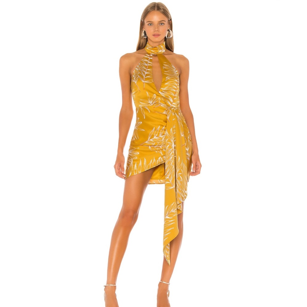 Camila Coelho Antonia Mini Dress in Gold Tropical Small New Womens Cocktail